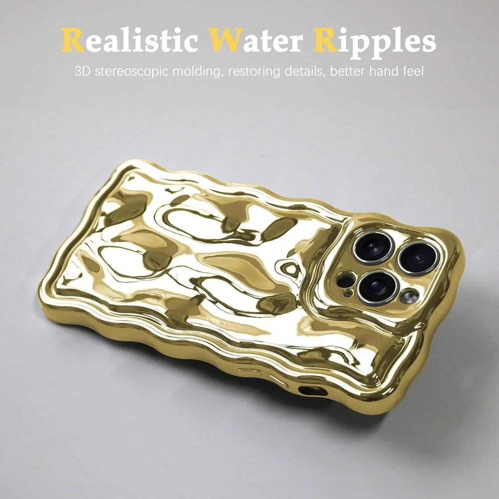 3D Meteorite Bubble Pattern, Glossy Cover (iPhone 14 Pro Max, Gold)‎ (4908)